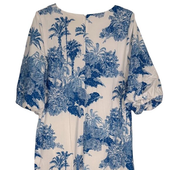 Mestiza Women White & Blue Floral Printed Tie-Belt High Low Hem Maxi Dress Sz L - Picture 4 of 16